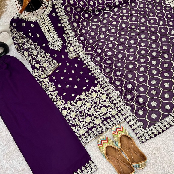 🌹ELEGANT PAKISTANI EMBROIDERED SHALWAR KAMEEZ SUIT FANCY MEHENDI🌹 - Picture 3 of 5